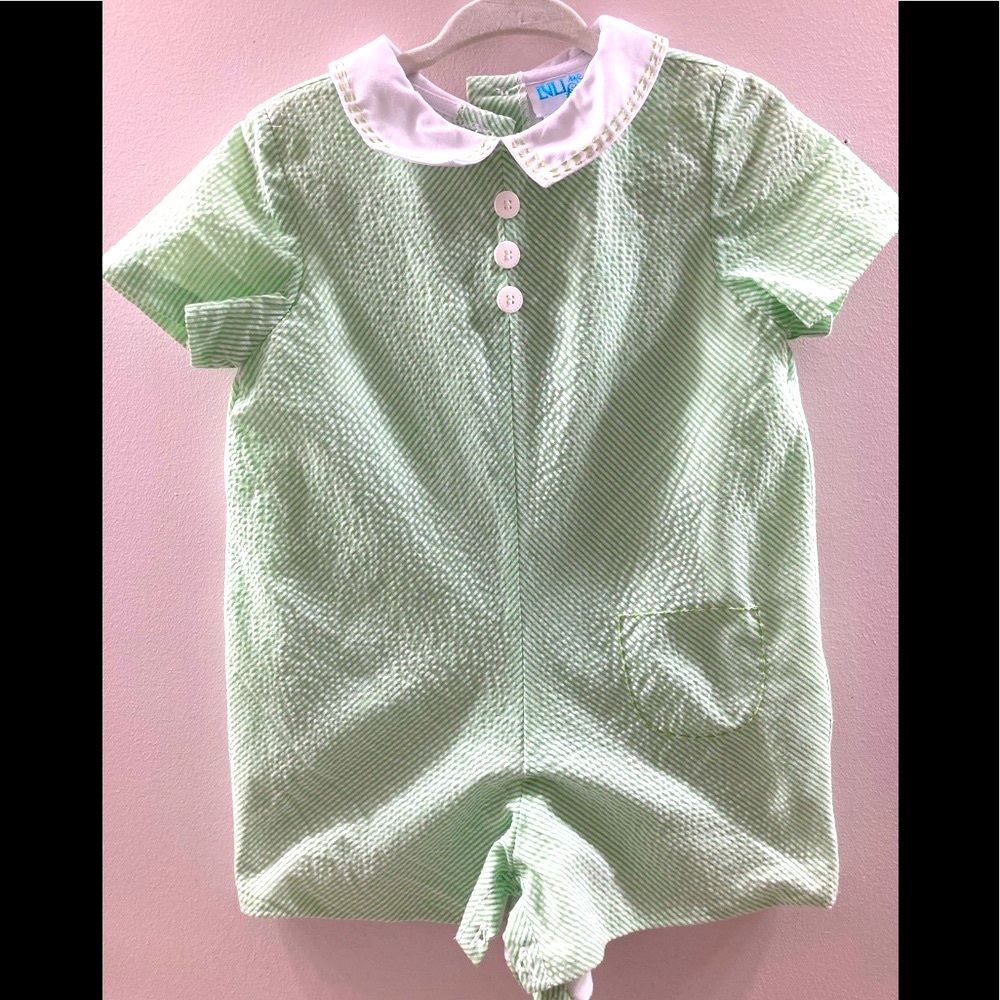 Green and white dress for baby boy 1 months